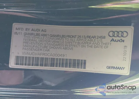 2012 Audi S5 4.2 Premium Plus from USA, damaged, VIN WAUGVAFR0CA000491